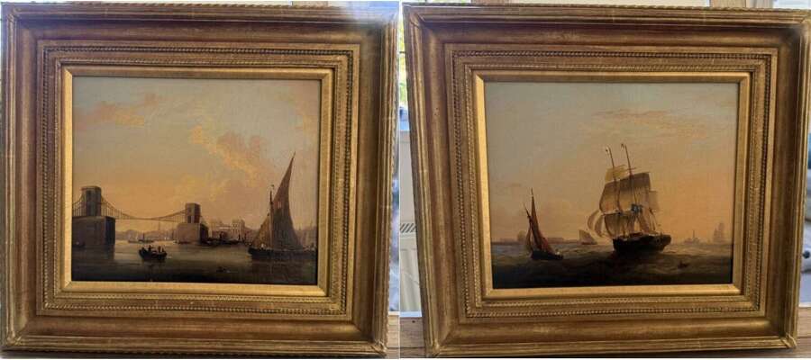 Hungerford Bridge and Tilbury Port &mdash; A Pair of Oils by Frederick Calvert