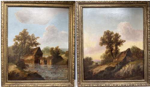 Pair of Signed Oil Paintings by Charles Morris - The Watermill & Country Landscape