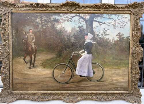 Early 20th Century Genre Scene Oil Painting – A Chance Meeting