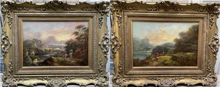 Pair of 19th Century Oil Paintings by John Joseph Barker &ndash; Rustic Landscapes with Figures