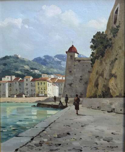 Early 20th Century Oil Painting – Continental Harbour View