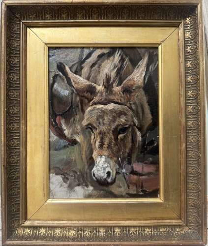 Late 19th Century Oil on Panel – Donkey Portrait
