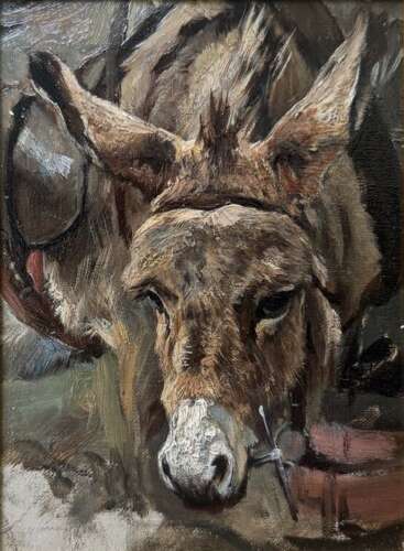 Late 19th Century Oil on Panel – Donkey Portrait
