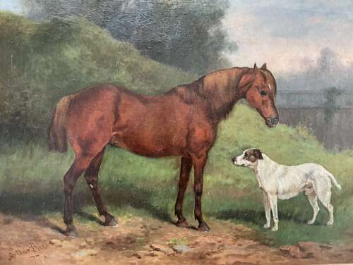 Late 19th Century Oil Painting – Pony and Terrier