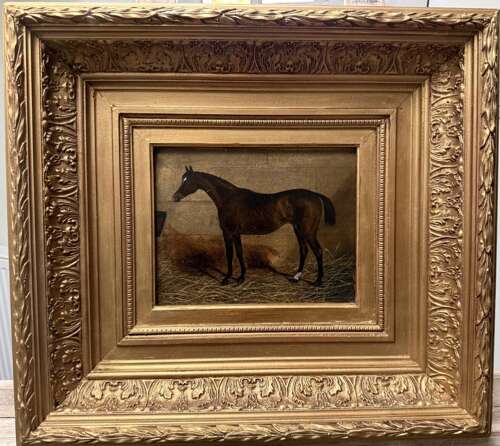 19th Century Oil Painting of Horse in Stable