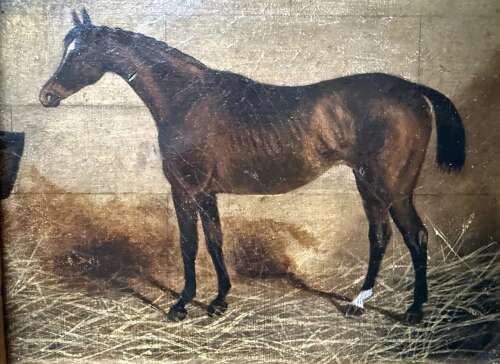 19th Century Oil Painting of Horse in Stable